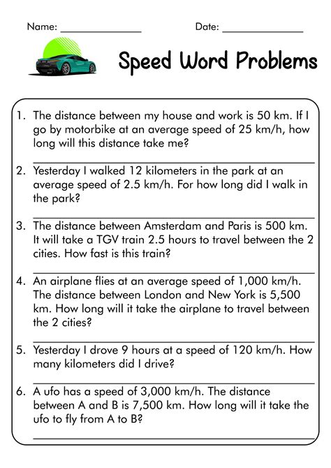 speed problems worksheet #1 answers
